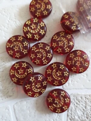 20 pcs Star and Moon Acrylic flat disc Beads- 13mm Transparent Garnet Red - Image 1 of 2