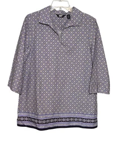 Túnica para mujer Lands End patrón geométrico azul lavanda y blanco algodón mediana - Imagen 1 de 9