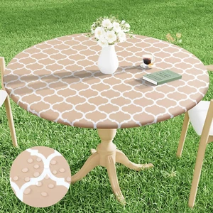 round Picnic Tablecloth, Waterproof Elastic Fitted Table Covers for 45" - 56" Ta - Picture 1 of 8