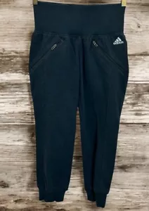 Women's Adidas Black High-Waist Crop Joggers Sz XS Loungewear Thick Pockets - Picture 1 of 5