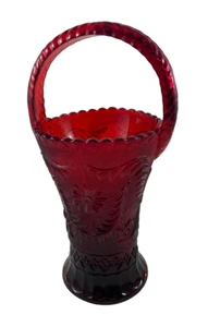 VTG Indiana Glass Co Tiara Ruby Red Basket Vase with Handle 9 1/2" - Picture 1 of 9