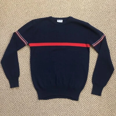 Suéter Vintage Meister Azul Marino Para Hombre XL Rojo Blanco Azul Rayas 100% Lana Nueva Foto 1 de 4