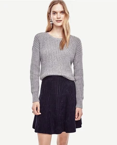 Ann Taylor LARGE (12-14) Medium Gray Melange Stitch Ribbed Sweater $98.00 (16A) - Picture 1 of 4