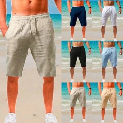 Herren Baumwolle Leinen Shorts kurze Hose Sommer Bermuda Jogginghose Strandhose - Bild 1 von 4