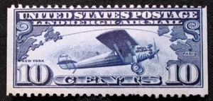 US Stamp Scott #C10a ~ 1927 10c Lindbergh "Spirit of St. Louis" MH GR07 - Picture 1 of 1