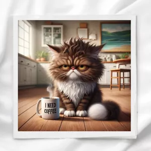 Lustige Katze ich brauche Kaffee Stoff Panel zum Quilten Basteln Nähen INC1128 - Bild 1 von 2