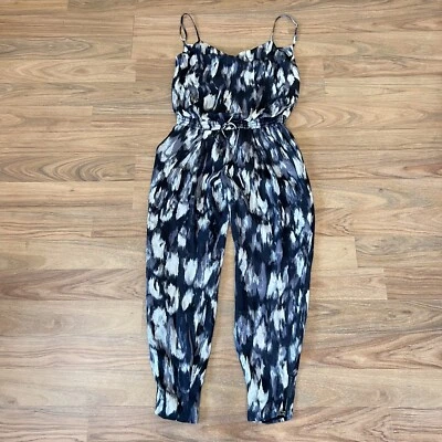 Haute Hippe Black Grey White Tie Dye Boho Sleeveless Silk Jumpsuit Small - Image 1 of 4