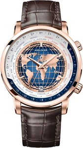 Agelocer Mens Watch World Time Business Mechanical Wrist Leather Strap Planet - Picture 1 of 13
