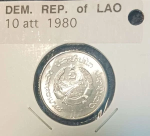 1980 Laos 10 Att Aluminum Coin Coat of Arms BU - Picture 1 of 2