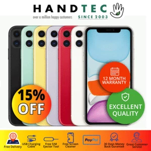 Apple iPhone 11 64GB 128GB 256GB Unlocked, All Colours, Extra 15% OFF, EXCELLENT - Picture 1 of 7