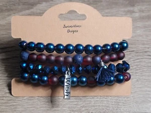 Essential Oil Diffuser Purple and Iradescent Blue Lava Bead Bracelet Set 7"  - Picture 1 of 1