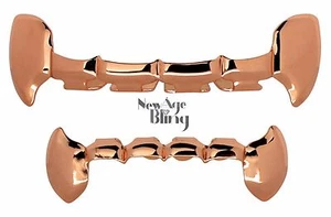 Fang Half Grillz 14k Rose Gold Plated Top & Bottom Slim Teeth Custom Fit - Picture 1 of 7
