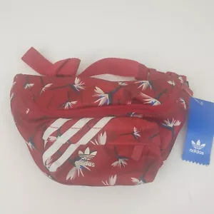 Adidas Floral Crossbody Bag Unisex Red Festival Three Stripes Bum Bag - Picture 1 of 16