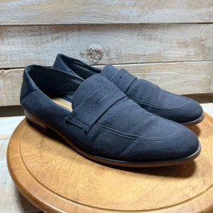 Aston Lascano Penny Loafer Shoes Mens 9.5 Gray Blue Herringbone Apron Toe Dress - Picture 1 of 12