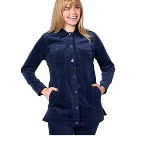 Chaqueta Abrigo Denim & Co. Adaptive Stretch Pana Cadera Azul Mediana Nueva Sin Etiquetas - Imagen 1 de 12