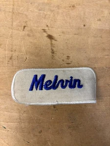 Vtg 70s MELVIN Sew On Embroidered Clothing Uniform Name Patch BLUE & WHITE - Picture 1 of 3