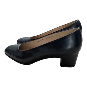 SALVATORE FERRAGAMO Women’s Black Leather Block Heels Pumps Shoes (Size 5) - Picture 1 of 12