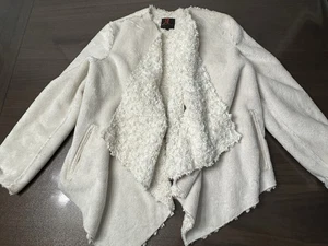 Giacca cardigan cappotto pelliccia sintetica testurizzata panna Adrienne Landau taglia large - Foto 1 di 8