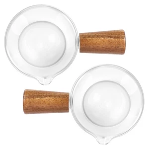 2 Stück Transparent Glas Milchkännchen mit Holzgriff, Kaffee Milch Milchkännchen 3026 - Bild 1 von 7
