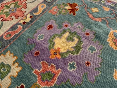 9 x 12 цветной ушак ковер синий ручной работы ручной работы восточный фиолетовый розовый зеленый большой - Изображение 1 из 4