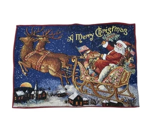 5 Merry Christmas Tapestry Placemats Santa Sleigh Reindeer 12.5 x 18.5 Jacquard - Picture 1 of 8
