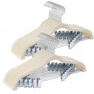 24-Pack Beige Velvet Hangers with Clips Adjustable,Adult Hangers,Heavy-Duty,F... - Picture 1 of 7