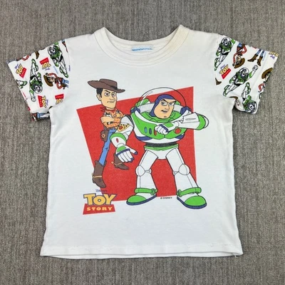 Vintage 90s Toy Story Woody Buzz Lightyear T Shirt Boys 5 White Disney Kid Youth - Image 1 of 4