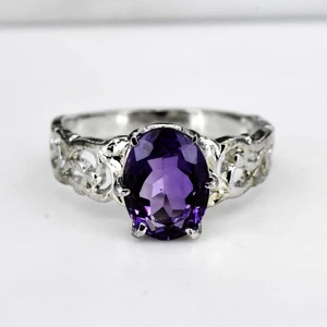 Anello in argento sterling 925 con ametista viola naturale da 3,73 grammi... - Foto 1 di 7