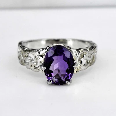 Anello in argento sterling 925 con ametista viola naturale da 3,73 grammi... - Immagine 1 di 4