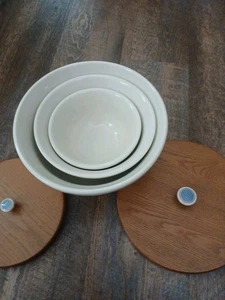 Longaberger Pottery Classic Blue Woven Traditions Nesting Mixing Bowls Set of 3 - Picture 1 of 3