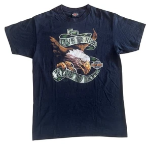 Vintage 1991 Harley Davidson Eagle Live To Ride 3D Emblem T-Shirt Men Size L - Picture 1 of 4