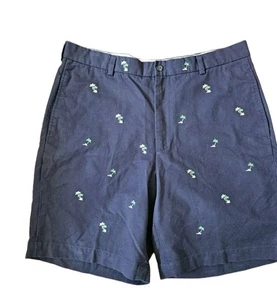 Brooks Brothers 346 Navy Blue Chino Shorts Embroidered Palm Tree Beach Men's 36 - Picture 1 of 4