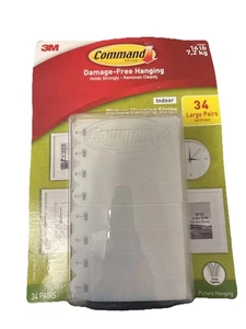 3M Command Bild Aufhängestreifen 34 Paar 68 große Streifen halten 16 Pfund - Bild 1 von 4