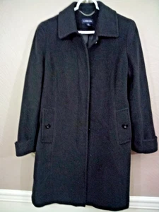 Women's Lands End Black Wool Coat Size 12 Petite Pockets 4 Buttons - Picture 1 of 12