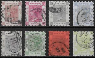 HONG KONG 1880 CROWN CA WATERMARK SET (8) AVERAGE-FINE USED SG. 32 - 39.  (E911) - Image 1 of 2