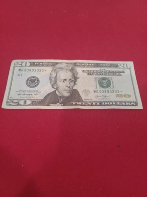2009 $20 Dollar Bill Star Note Rare Serial Number #03893333 Lot 17 - Image 1 of 2