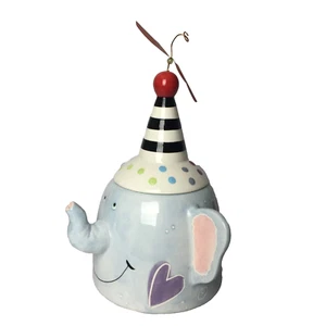 Light Blue Elephant Clown Helicopter Hat Cookie Jar With Love Joann Delomba - Picture 1 of 17