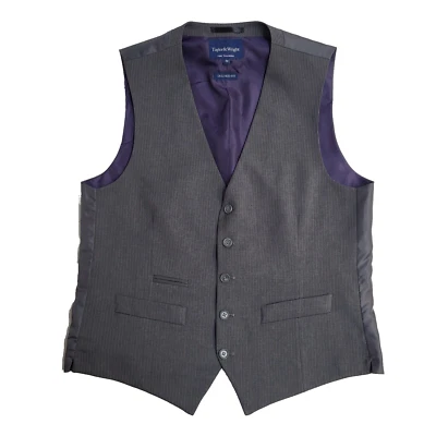 Taylor & Wright Grey Striped Smart Formal 2 Pocket Waistcoat Men's M 40" - Image 1 of 4