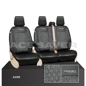 FORD TRANSIT CUSTOM - PASSGENAUE SITZBEZÜGE ROBUST SCHWARZ 2013-2023 BLAU LOGO - Bild 1 von 1