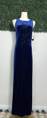 Nuevo con etiquetas Maxi Vestido My Michelle Y2K Azul Terciopelo Burnout Floral Cuentas Sin Mangas M Foto 1 de 4