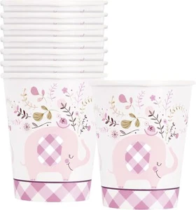 Tazas de papel únicas de elefante floral de papel rosa suministros de fiesta 8 unidades - Imagen 1 de 2