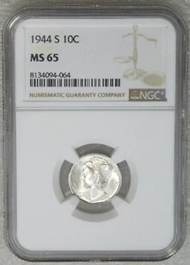 1944-S Mercury Dime NGC MS65 Frosty White PQ Just Graded New Holder #V77F - Picture 1 of 4