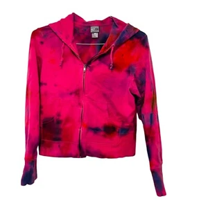 Champion Tie Dye Sweatshirt Ladies Size Medium Pink Blue Crop Boho Hoodie Top - Picture 1 of 5