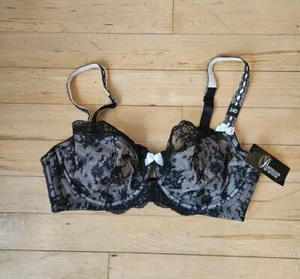 Paramour by Felina 115005 34D Black Captivate Unlined Lace Demi UW Bra NWT - Picture 1 of 4