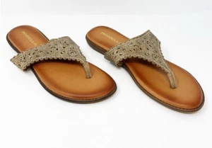 Mirabella Rally Brown Vegan Leather Flats Slides Thong Toe Sandals Size 10 - Picture 1 of 7