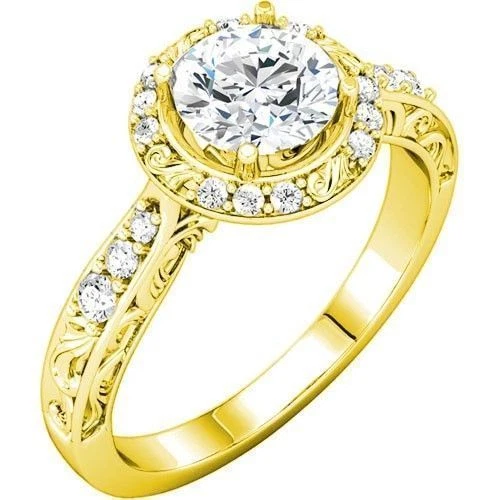Anillo de compromiso de oro amarillo de 14 k con halo de diamantes redondo total de 1,27 quilates color G Foto 1 de 1