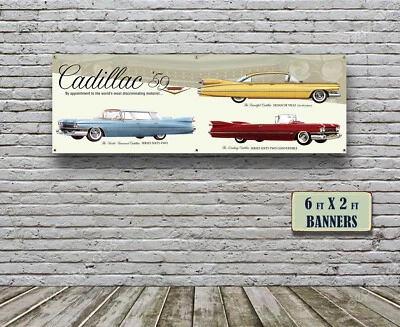 1959 Cadillac Dealer Garage Banner Sedan V8 Coupe Sixty Two Hardtop Caddy - Image 1 of 2