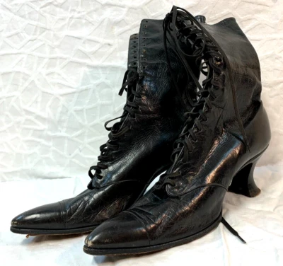 Antique 1920's LAIRD NICHOLS & GREEN ~ Black Leather Edwardian Women's Boots - Image 1 of 4