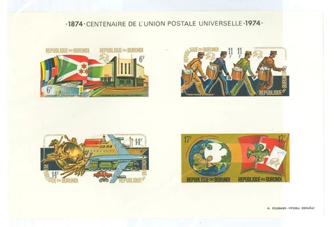 Burundi #YT617-YT624 EPL Proof 1974 UPU Dove Globe Flag Plane Sunken Die [463c] Cover