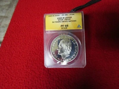 Spain 1995 2000 Pesetas .925 Silver proof coin United Nations 50th NGC PF69 DCAM - Image 1 of 4